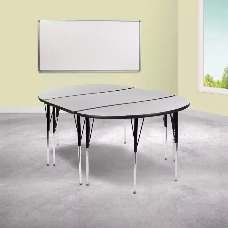 Ensemble de table d'activités Flash Furniture 3 pièces 76" ovale avec laminé thermique gris et pieds réglables en hauteur standard