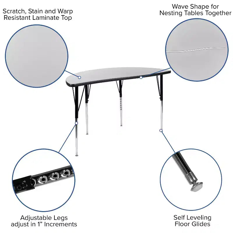 Ensemble de table d'activités Flash Furniture 3 pièces 76" ovale avec laminé thermique gris et pieds réglables en hauteur standard