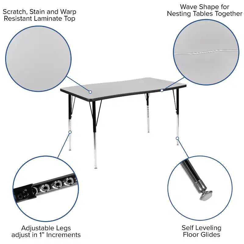 Ensemble de table d'activités Flash Furniture 3 pièces 76" ovale avec laminé thermique gris et pieds réglables en hauteur standard