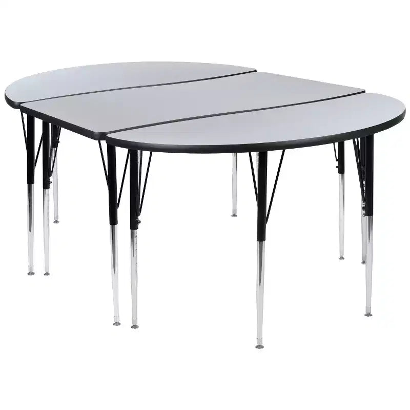 Ensemble de table d'activités Flash Furniture 3 pièces 76" ovale avec laminé thermique gris et pieds réglables en hauteur standard