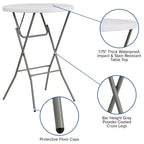Table d'événement pliante Emma et Oliver de 79 cm de diamètre, hauteur de bar, en plastique blanc aspect granit