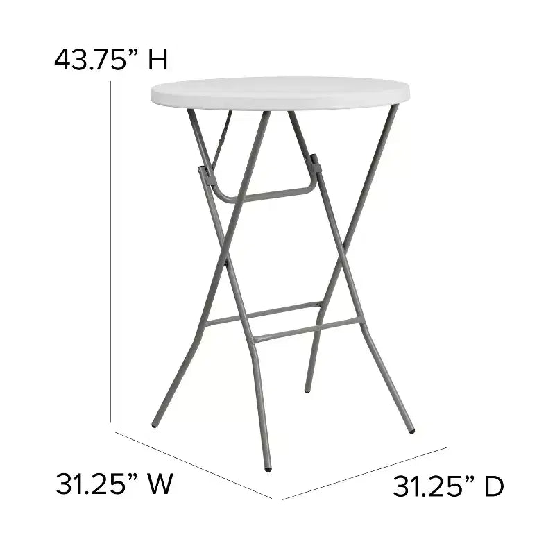 Table d'événement pliante Emma et Oliver de 79 cm de diamètre, hauteur de bar, en plastique blanc aspect granit