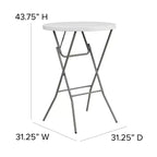 Table d'événement pliante Emma et Oliver de 79 cm de diamètre, hauteur de bar, en plastique blanc aspect granit