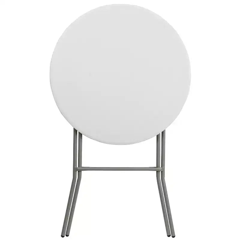 Table d'événement pliante Emma et Oliver de 79 cm de diamètre, hauteur de bar, en plastique blanc aspect granit