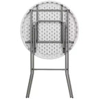 Table d'événement pliante Emma et Oliver de 79 cm de diamètre, hauteur de bar, en plastique blanc aspect granit