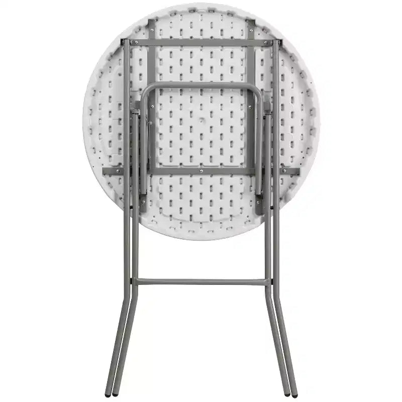 Table d'événement pliante Emma et Oliver de 79 cm de diamètre, hauteur de bar, en plastique blanc aspect granit