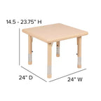 Table d'activités carrée en plastique Emma et Oliver de 24 po réglable en hauteur