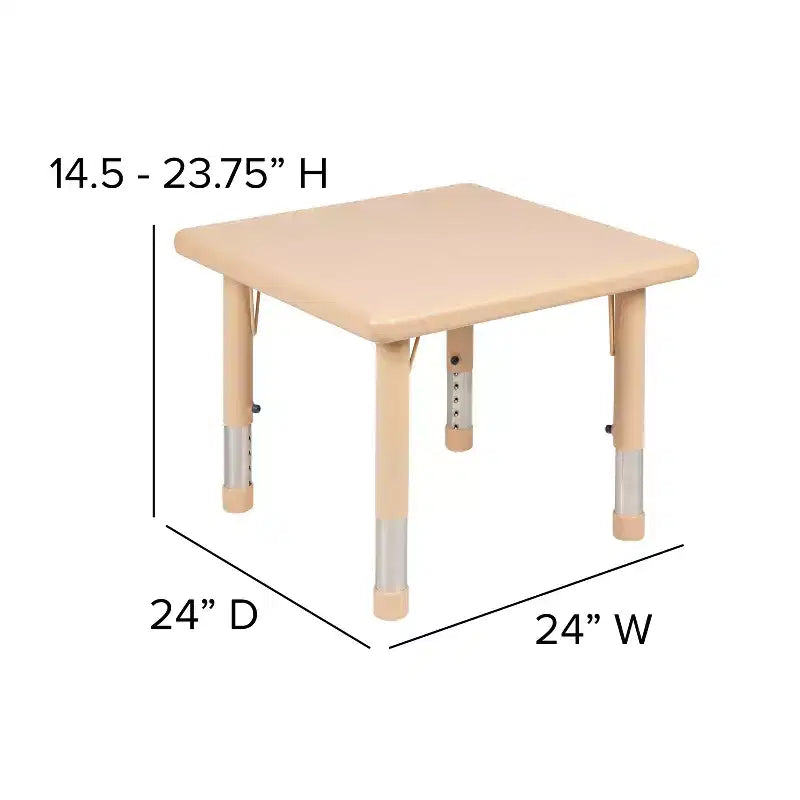 Table d'activités carrée en plastique Emma et Oliver de 24 po réglable en hauteur