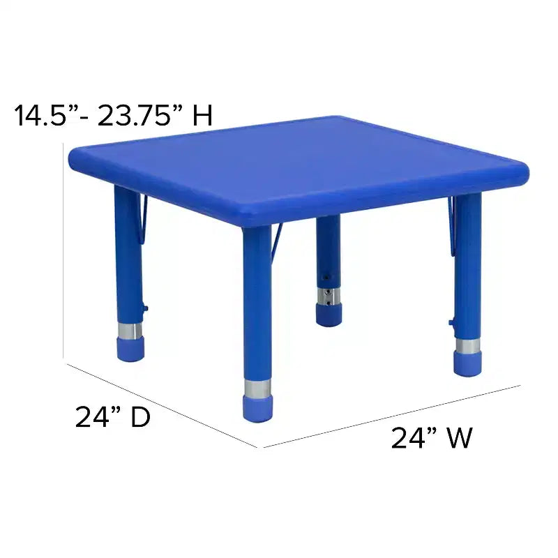 Table d'activités carrée en plastique Emma et Oliver de 24 po réglable en hauteur