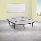 Ensemble table d'activités pour enfants Emma et Oliver, 3 pièces, ovale, forme vague, collaboratif, gris, réglable