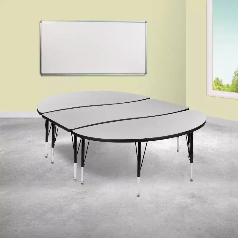 Ensemble table d'activités pour enfants Emma et Oliver, 3 pièces, ovale, forme vague, collaboratif, gris, réglable