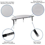 Ensemble table d'activités pour enfants Emma et Oliver, 3 pièces, ovale, forme vague, collaboratif, gris, réglable