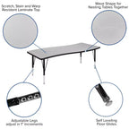 Ensemble table d'activités pour enfants Emma et Oliver, 3 pièces, ovale, forme vague, collaboratif, gris, réglable