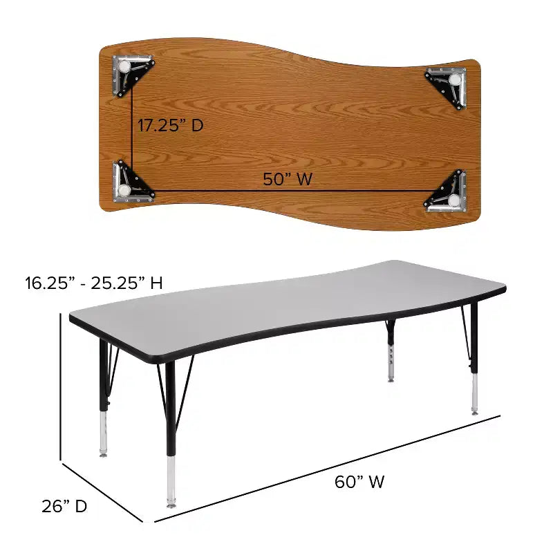 Ensemble table d'activités pour enfants Emma et Oliver, 3 pièces, ovale, forme vague, collaboratif, gris, réglable