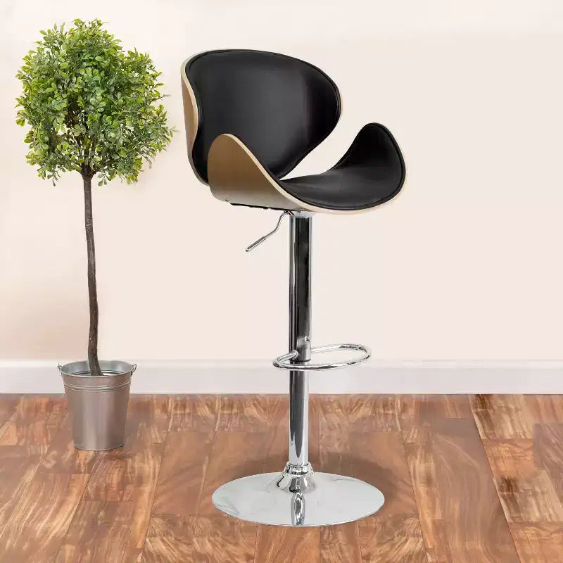 Tabouret de bar Emma et Oliver Bentwood réglable en hauteur avec assise/dossier incurvés en vinyle