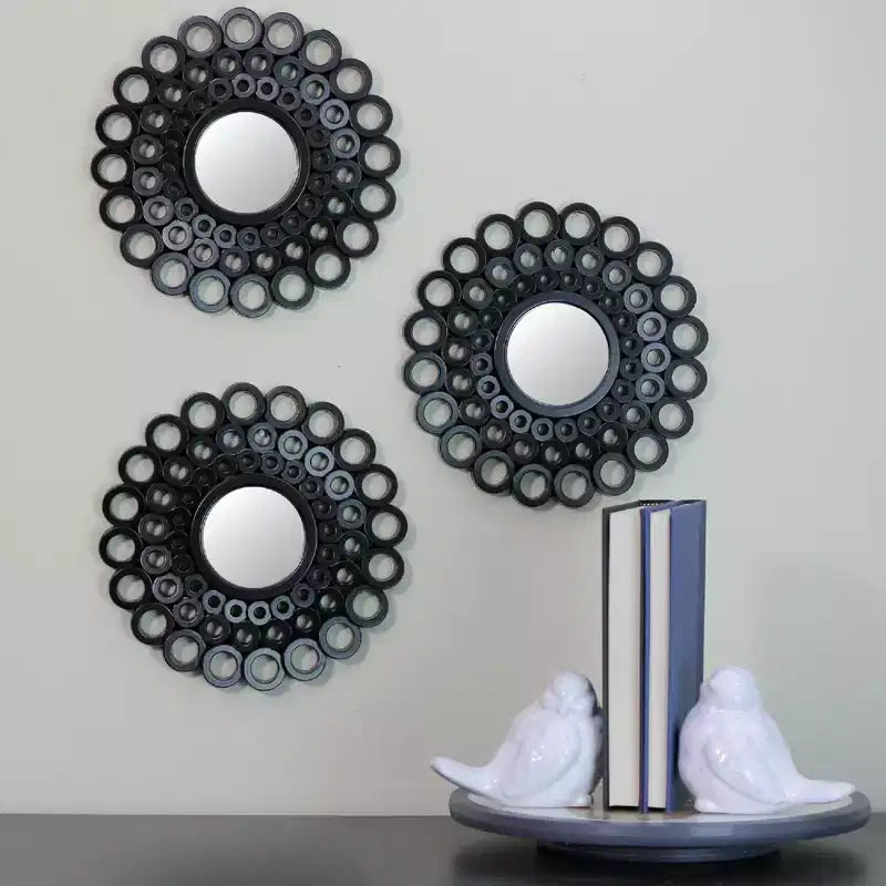 Northlight Lot de 3 miroirs ronds noirs en orbes angulaires en cascade 9,5