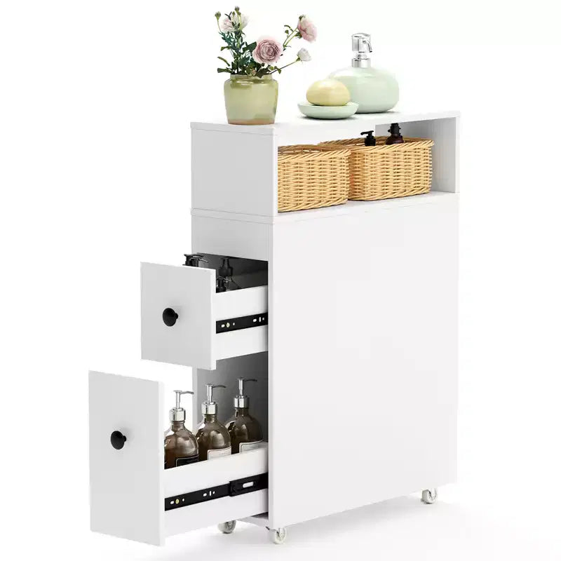 Meuble de rangement de salle de bain mobile Costway, porte-papier de toilette étroit avec 2 tiroirs
