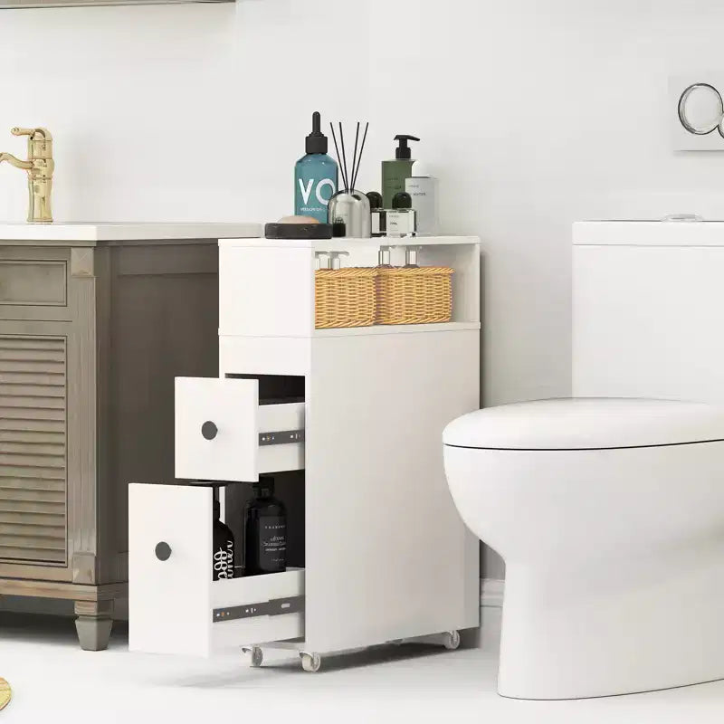 Meuble de rangement de salle de bain mobile Costway, porte-papier de toilette étroit avec 2 tiroirs