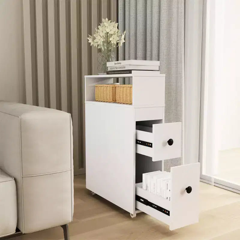 Meuble de rangement de salle de bain mobile Costway, porte-papier de toilette étroit avec 2 tiroirs