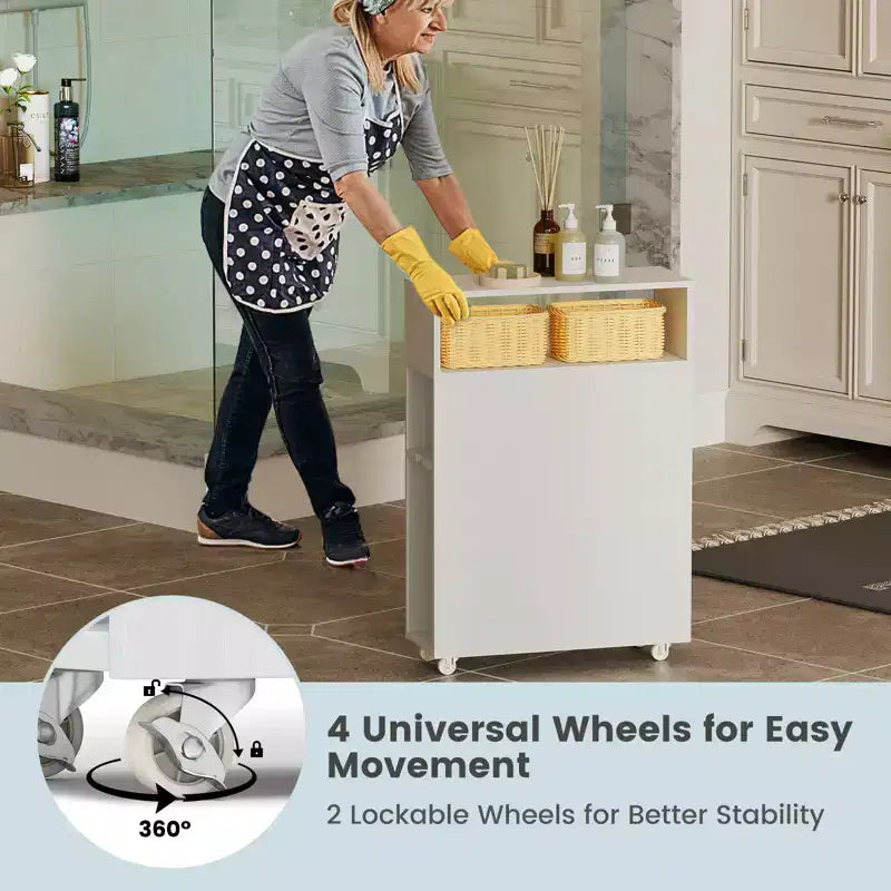 Meuble de rangement de salle de bain mobile Costway, porte-papier de toilette étroit avec 2 tiroirs