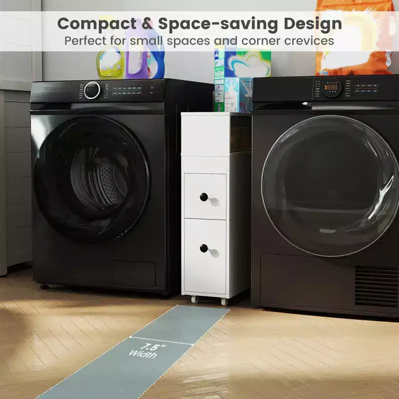 Meuble de rangement de salle de bain mobile Costway, porte-papier de toilette étroit avec 2 tiroirs