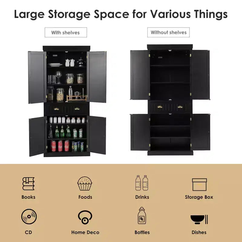 Costway Meuble de Cuisine Autoportant avec Étagères Espresso/Noir/Gris