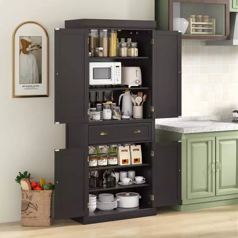 Costway Meuble de Cuisine Autoportant avec Étagères Espresso/Noir/Gris