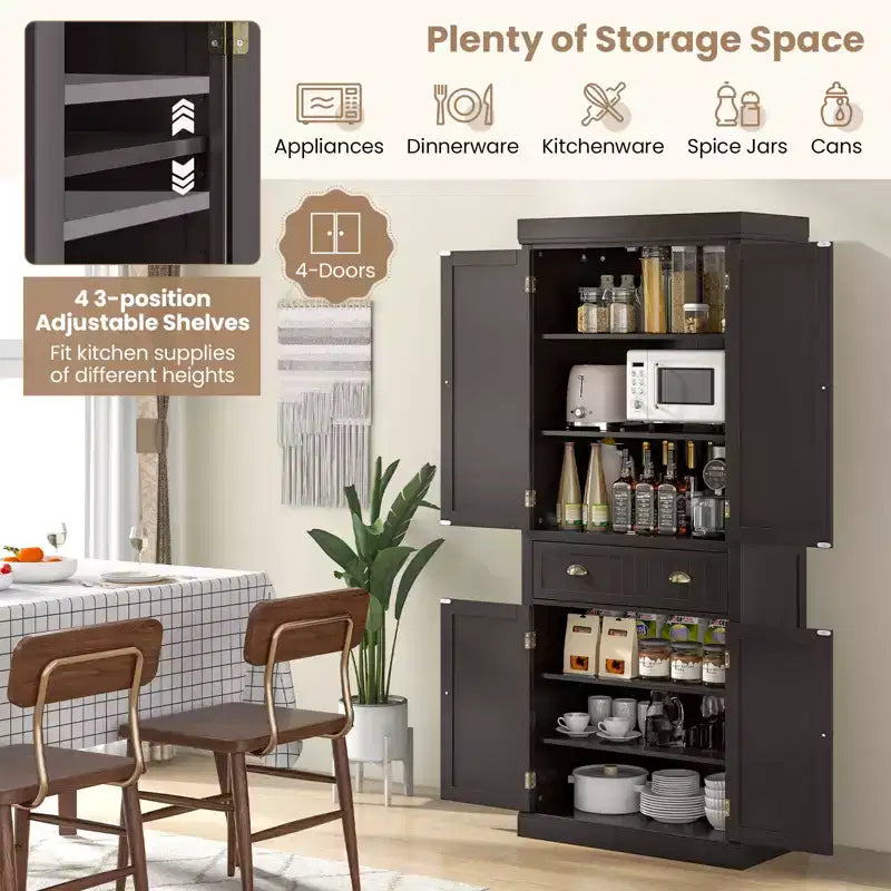 Costway Meuble de Cuisine Autoportant avec Étagères Espresso/Noir/Gris