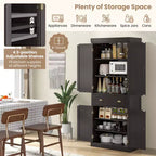 Costway Meuble de Cuisine Autoportant avec Étagères Espresso/Noir/Gris