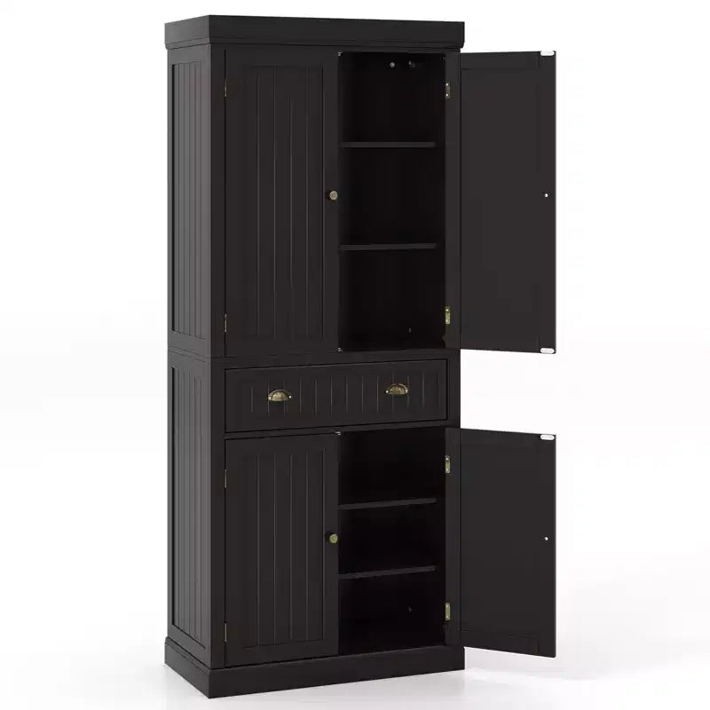 Costway Meuble de Cuisine Autoportant avec Étagères Espresso/Noir/Gris