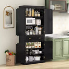 Costway Meuble de Cuisine Autoportant avec Étagères Espresso/Noir/Gris