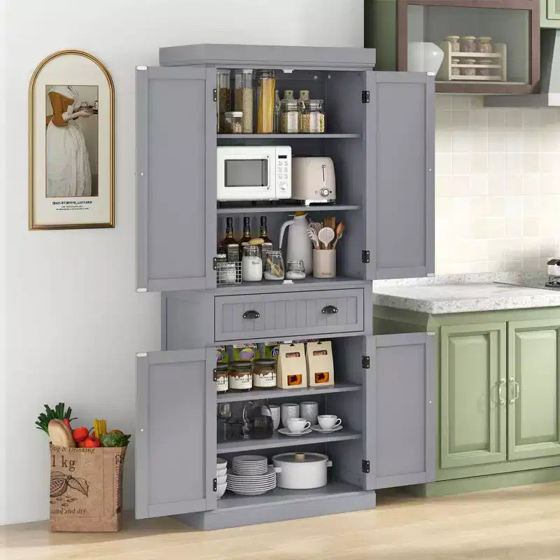Costway Meuble de Cuisine Autoportant avec Étagères Espresso/Noir/Gris