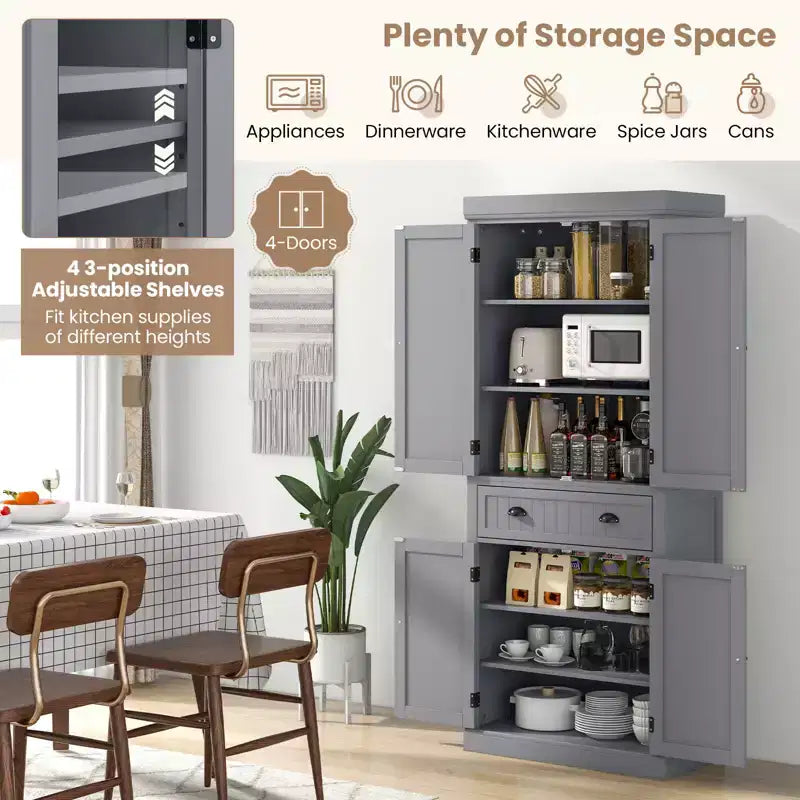 Costway Meuble de Cuisine Autoportant avec Étagères Espresso/Noir/Gris