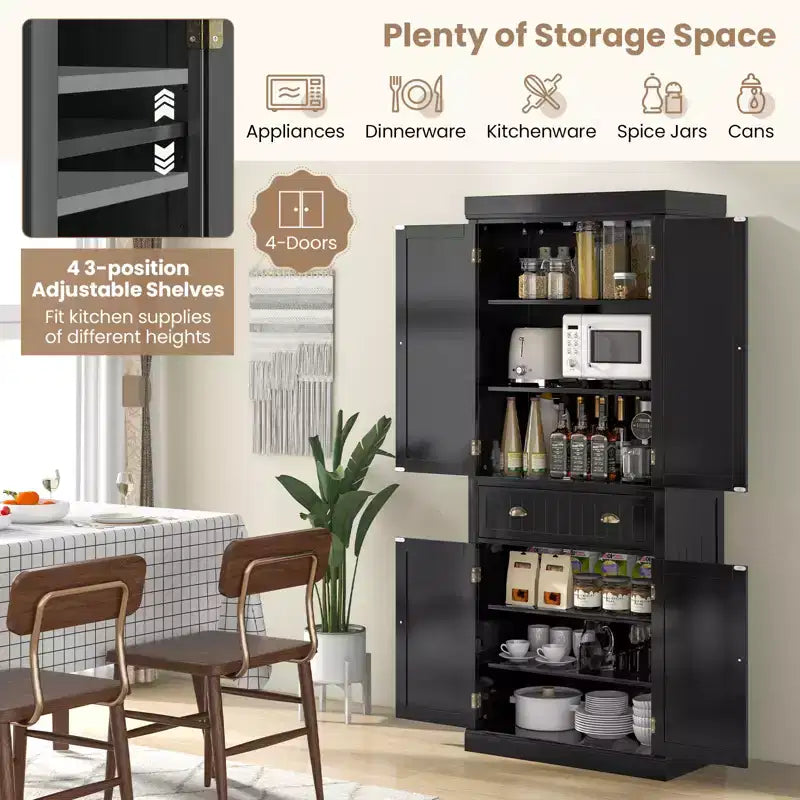Costway Meuble de Cuisine Autoportant avec Étagères Espresso/Noir/Gris