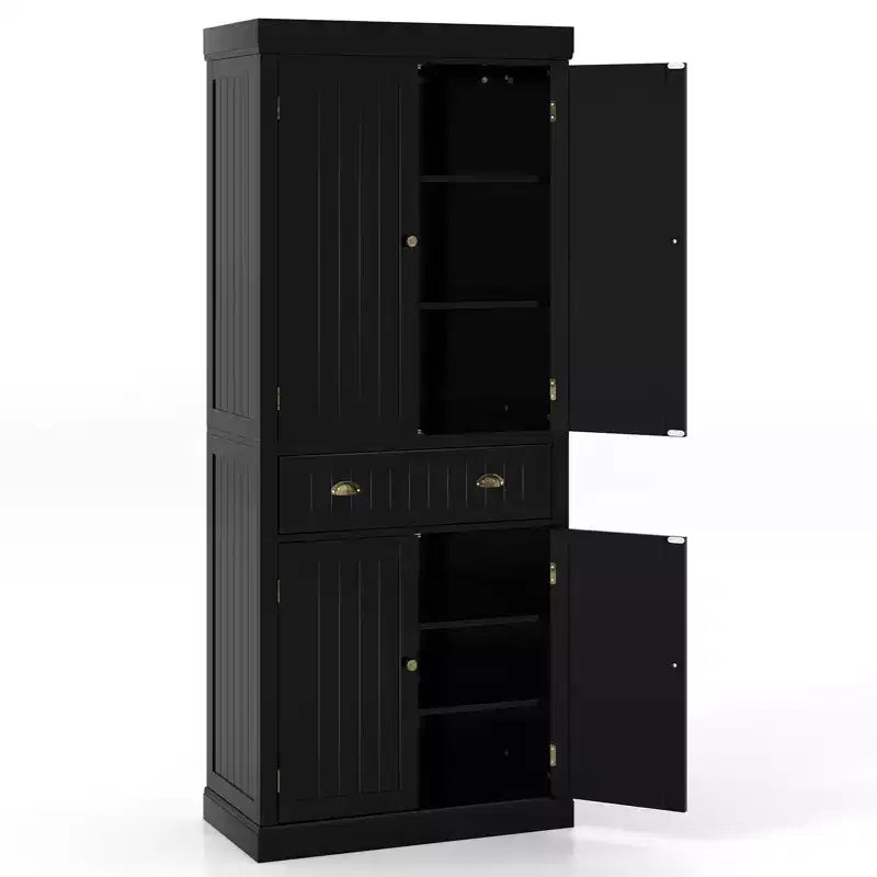 Costway Meuble de Cuisine Autoportant avec Étagères Espresso/Noir/Gris