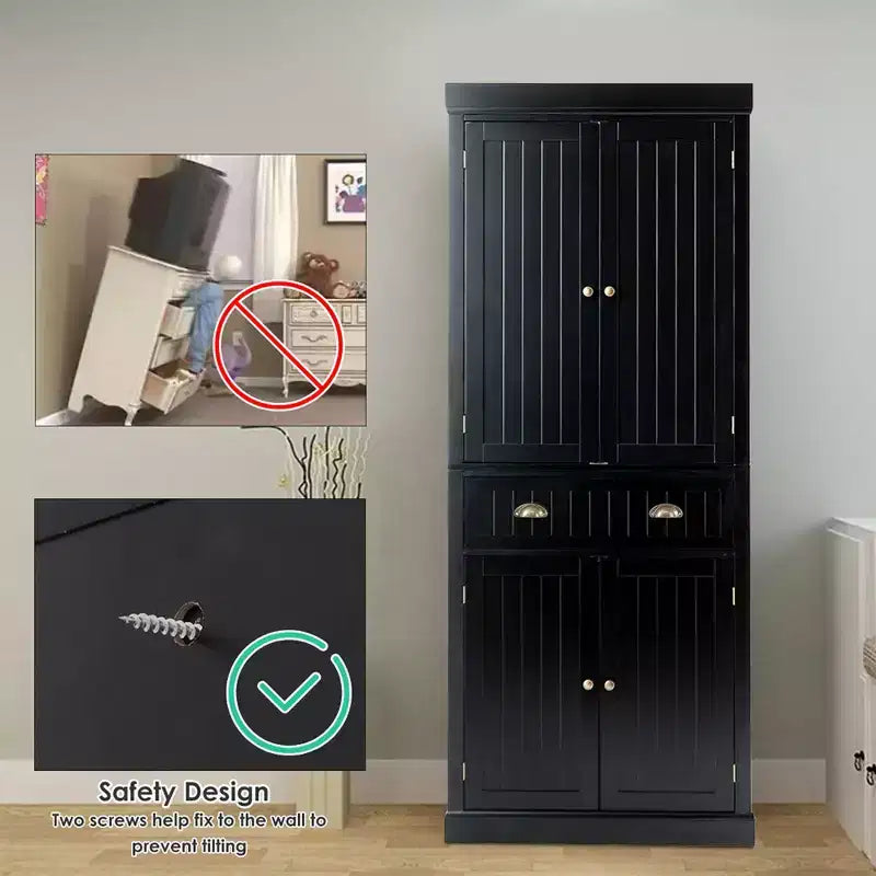 Costway Meuble de Cuisine Autoportant avec Étagères Espresso/Noir/Gris