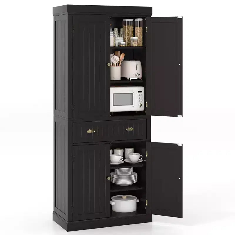 Costway Meuble de Cuisine Autoportant avec Étagères Espresso/Noir/Gris
