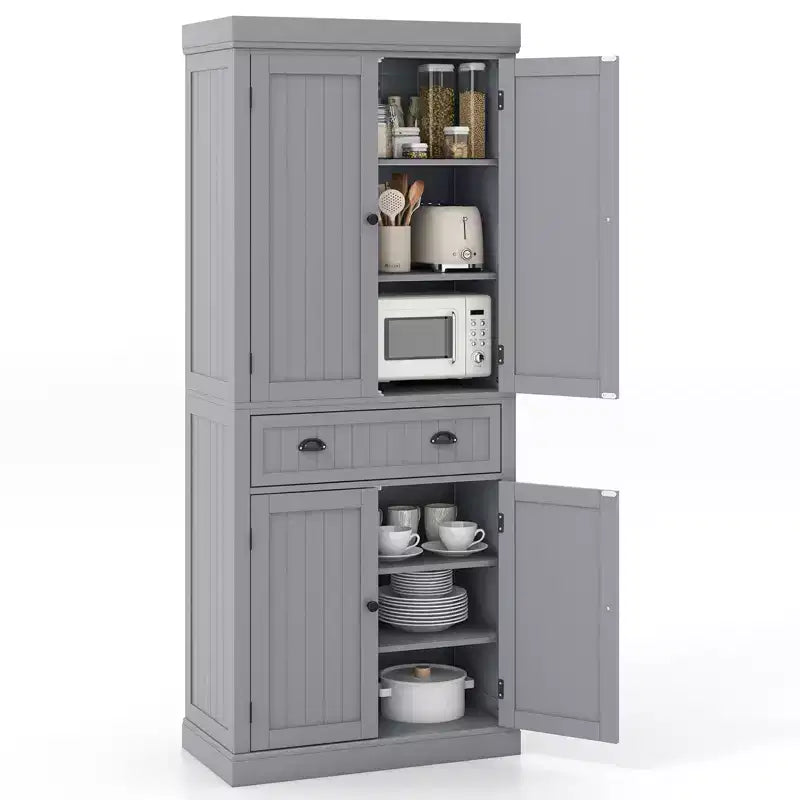 Costway Meuble de Cuisine Autoportant avec Étagères Espresso/Noir/Gris