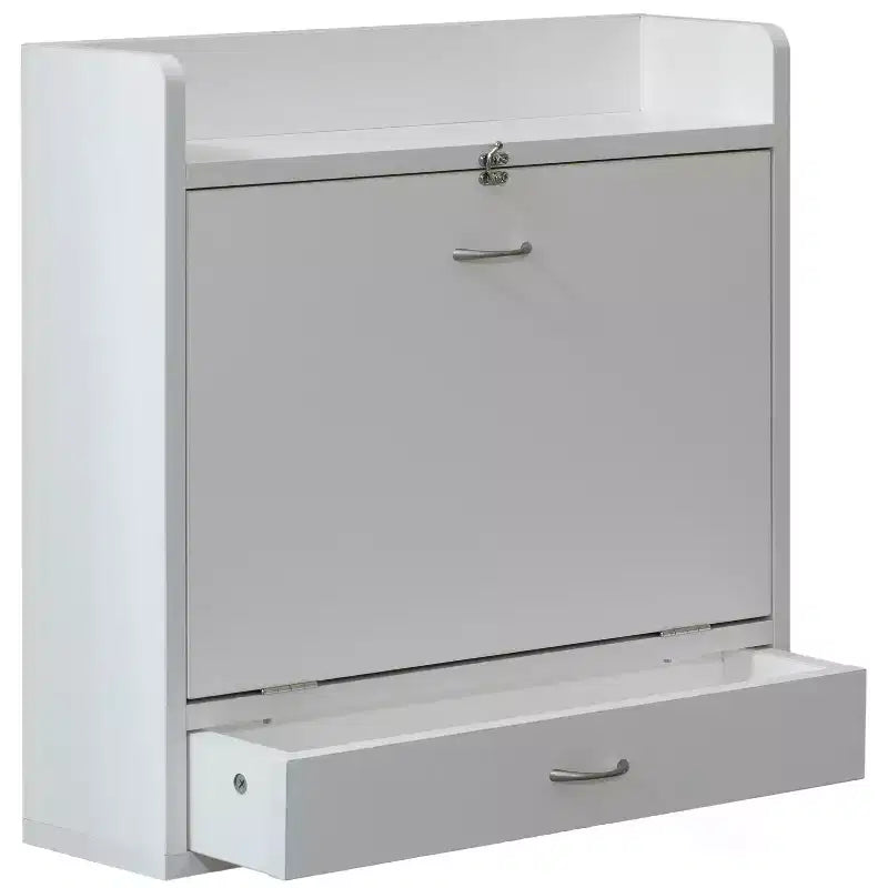 Bureau mural pliant Basicwise pour ordinateur portable, écriture, ordinateur ou maquillage avec étagères de rangement et tiroir