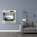 Bureau mural pliant Basicwise pour ordinateur portable, écriture, ordinateur ou maquillage avec étagères de rangement et tiroir