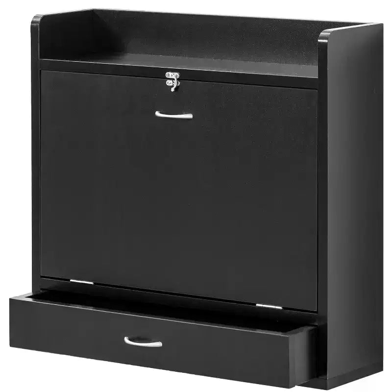 Bureau mural pliant Basicwise pour ordinateur portable, écriture, ordinateur ou maquillage avec étagères de rangement et tiroir