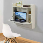 Bureau mural pliant Basicwise pour ordinateur portable, écriture, ordinateur ou maquillage avec étagères de rangement et tiroir
