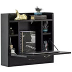 Basicwise Wall Mount Folding Laptop Writing Computer or Makeup Desk with Storage Shelves and Drawer