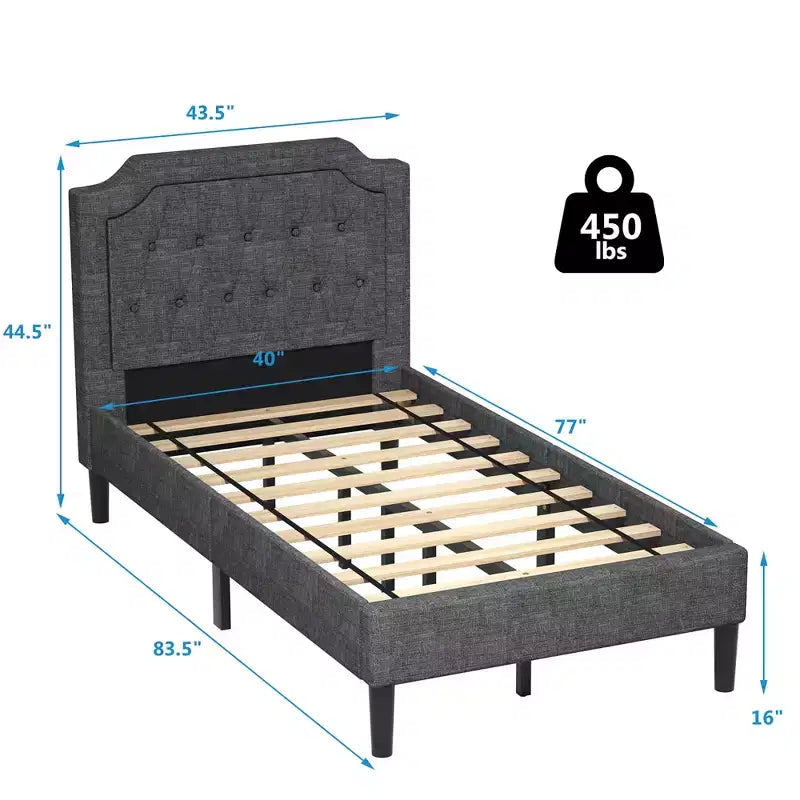 Cadre de lit plateforme capitonné jumeau Costway avec tête de lit en lin et sommier, gris