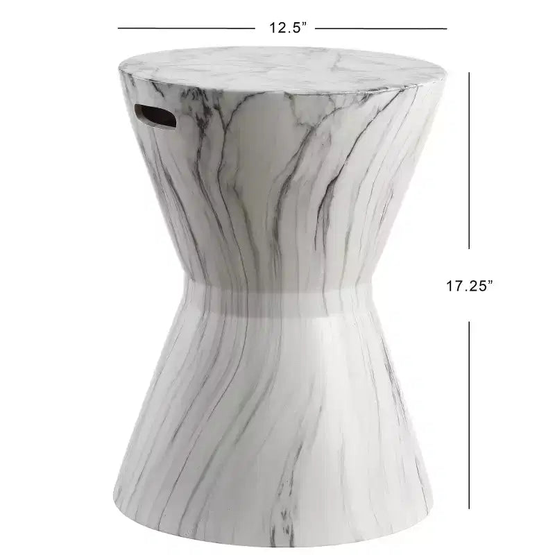 JONATHAN Y Tabouret de jardin/table d'appoint en céramique avec finition marbre blanc 17,3, motif tambour africain
