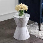 JONATHAN Y Tabouret de jardin/table d'appoint en céramique avec finition marbre blanc 17,3, motif tambour africain