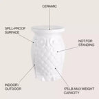 JONATHAN Y Groovy Owl Tabouret de jardin/Table d'appoint en céramique 17,5", Blanc