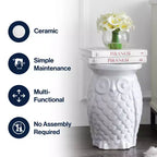 JONATHAN Y Groovy Owl Tabouret de jardin/Table d'appoint en céramique 17,5", Blanc