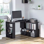 HOMCOM Bureau d'angle en L rotatif à 360° avec étagères de rangement, poste de travail de bureau à domicile
