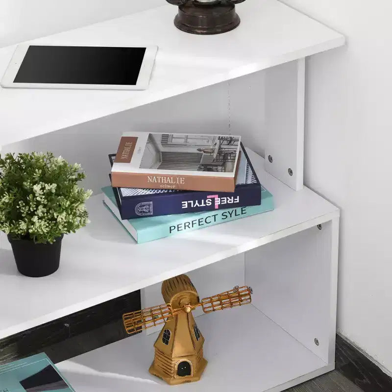 HOMCOM Bureau d'angle en L rotatif à 360° avec étagères de rangement, poste de travail de bureau à domicile